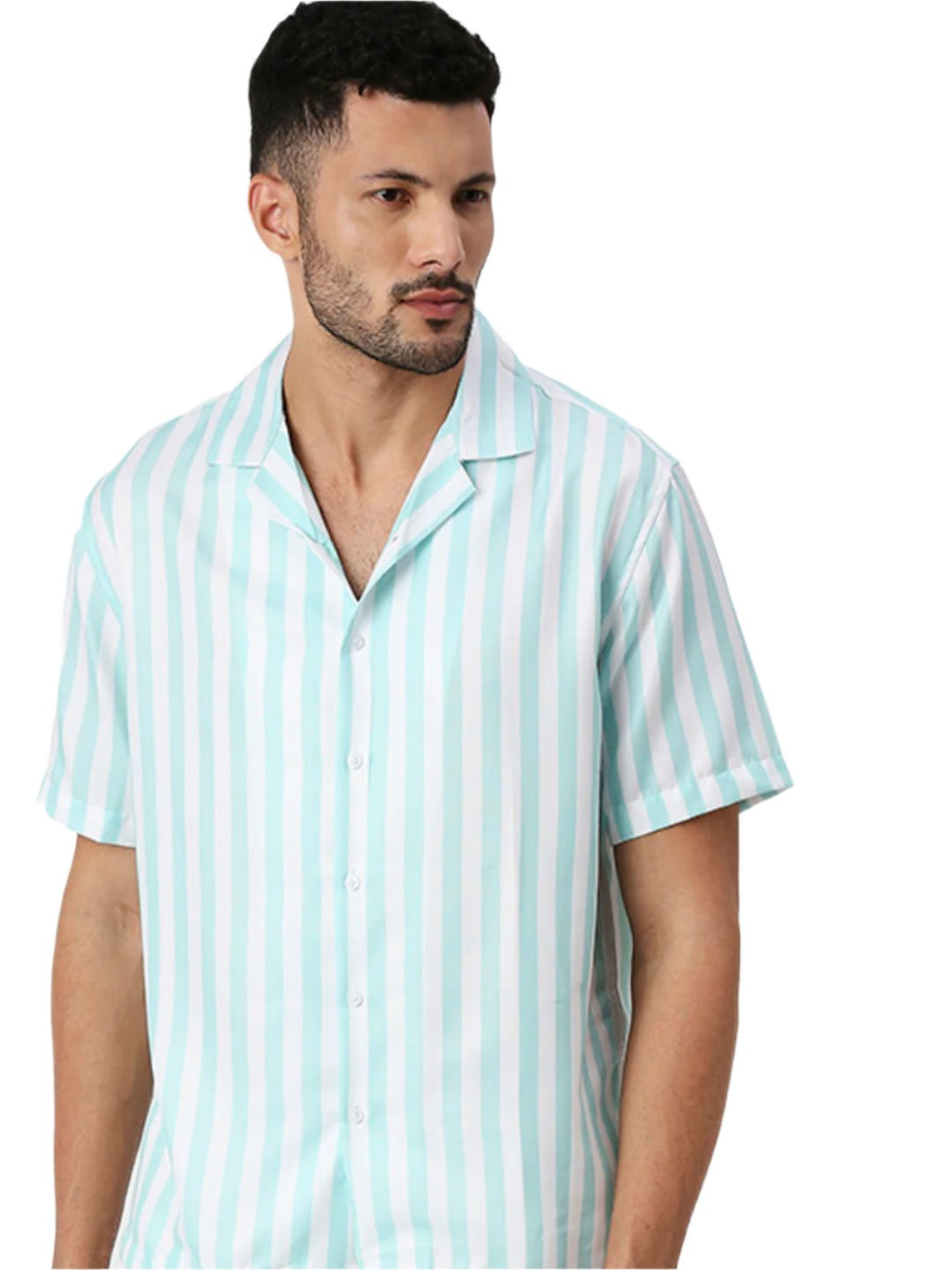 White And Light Green Striped Shirt