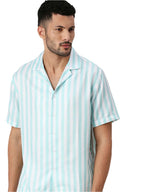White And Light Green Striped Shirt
