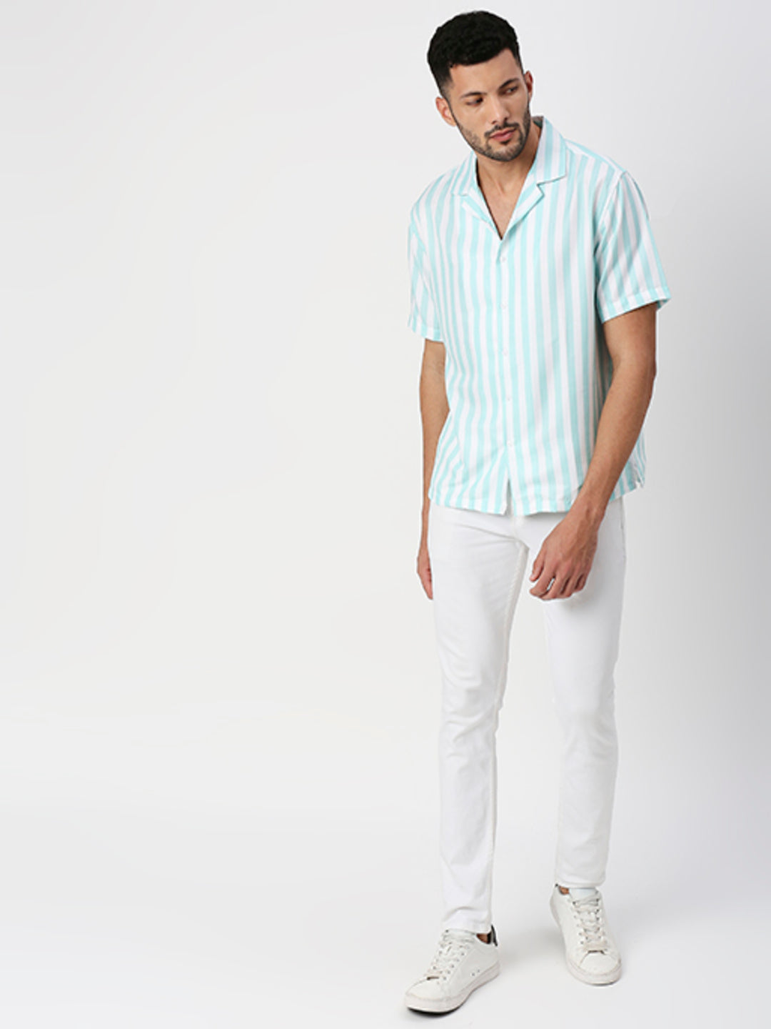 White And Light Green Striped Shirt