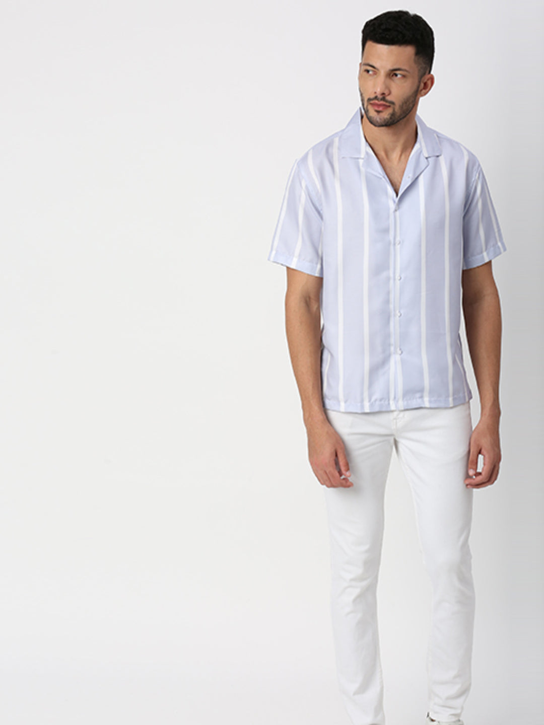 Hemsters White and Purple Half Sleeves Shirt For Men