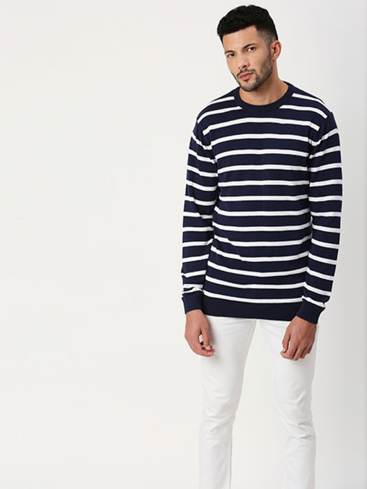 Dark Blue Stripe Sweatshirt For Mens