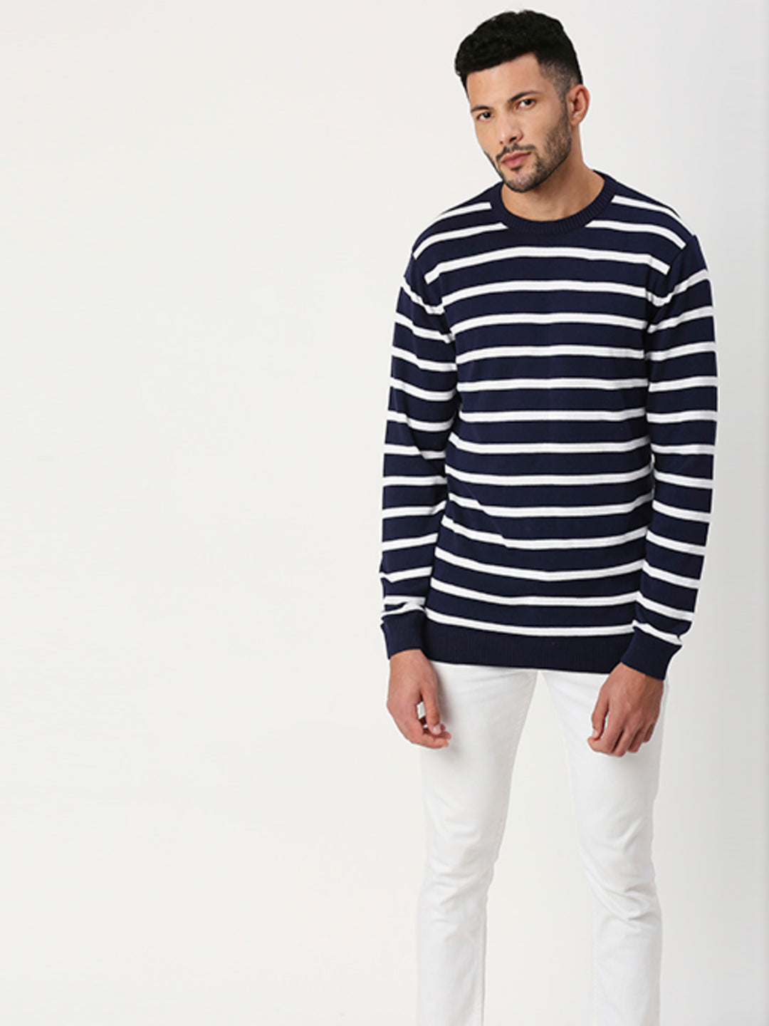 Dark Blue Stripe Sweatshirt For Mens