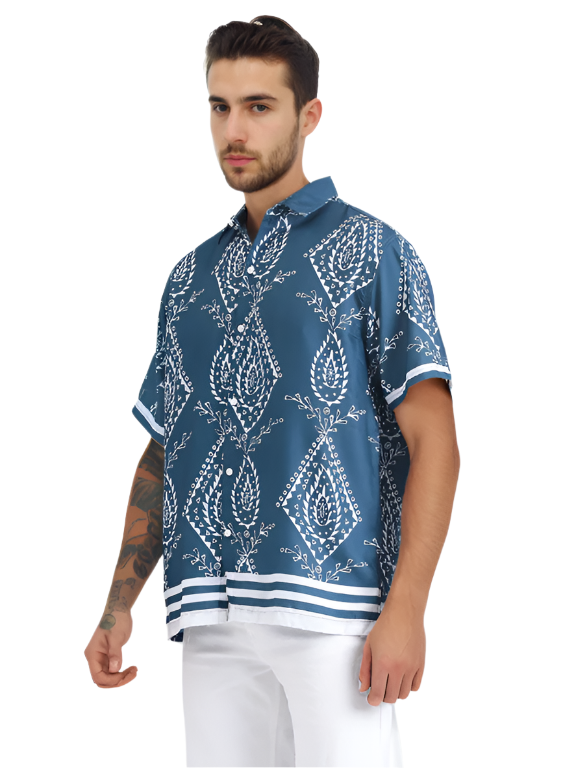 Hemsters Printed Tealish Blue Shirt