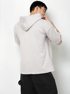 Ash Grey Half Sleeve Relaxed Fit Hoodie For Men