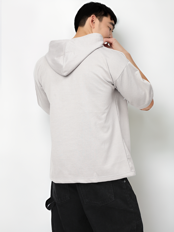 Hemsters Ash Grey Half Sleeve Relaxed Fit Hoodie For Men