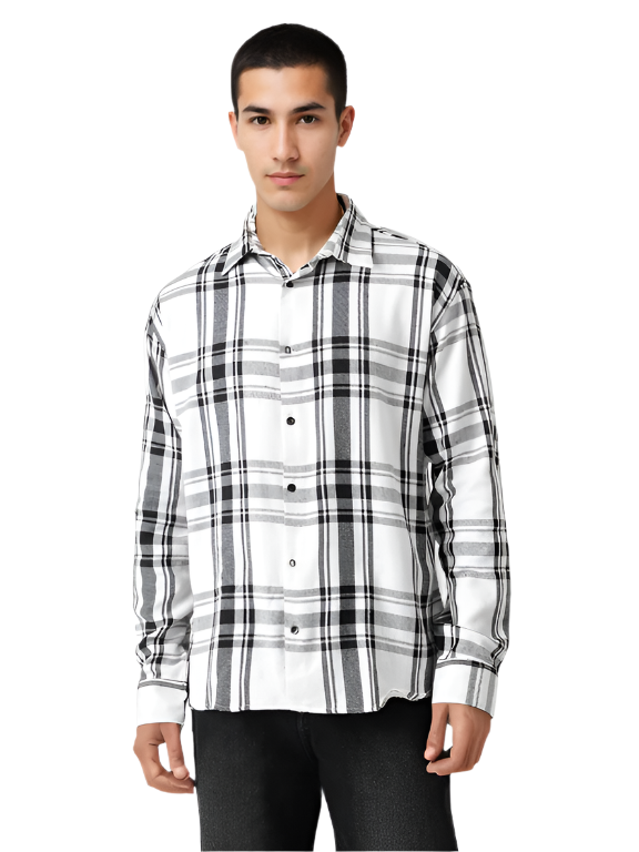 Hemsters Men White Full Sleeves Checked Shirt