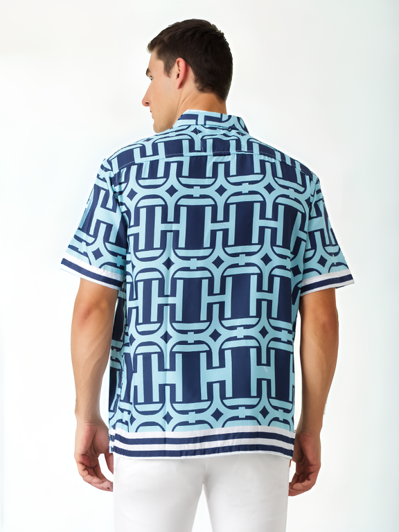 Hemsters Sage Blue Printed Shirt For Men