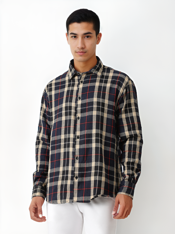 Hemsters Men Navy Blue Full Sleeves Checked Shirt