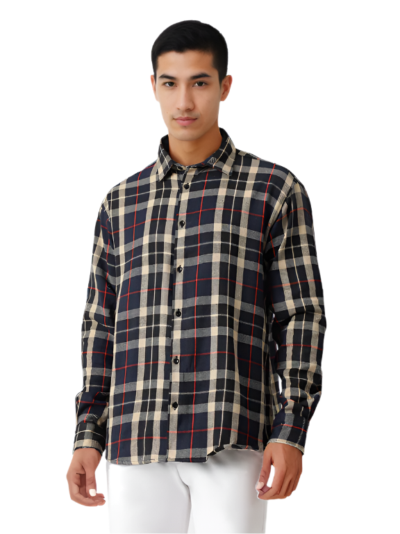 Hemsters Men Navy Blue Full Sleeves Checked Shirt