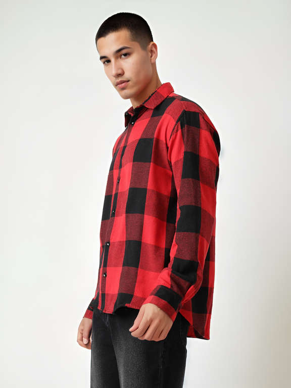 Hemsters Men Red Full Sleeves Checked Shirt