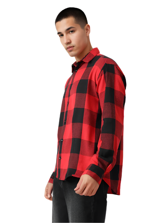 Hemsters Men Red Full Sleeves Checked Shirt