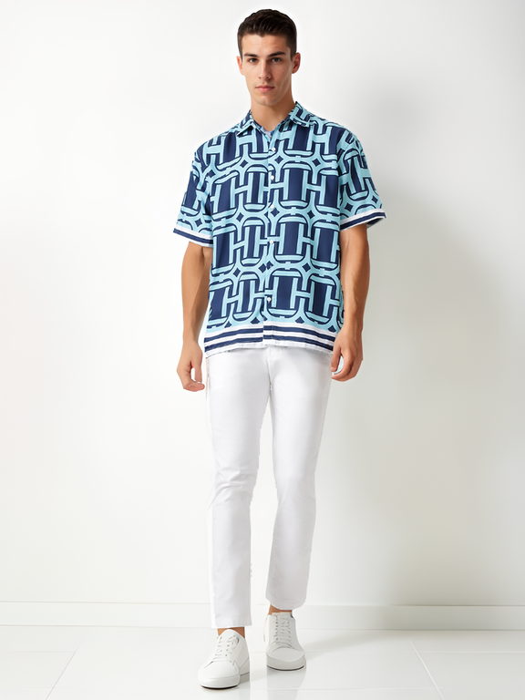 Hemsters Sage Blue Printed Shirt For Men