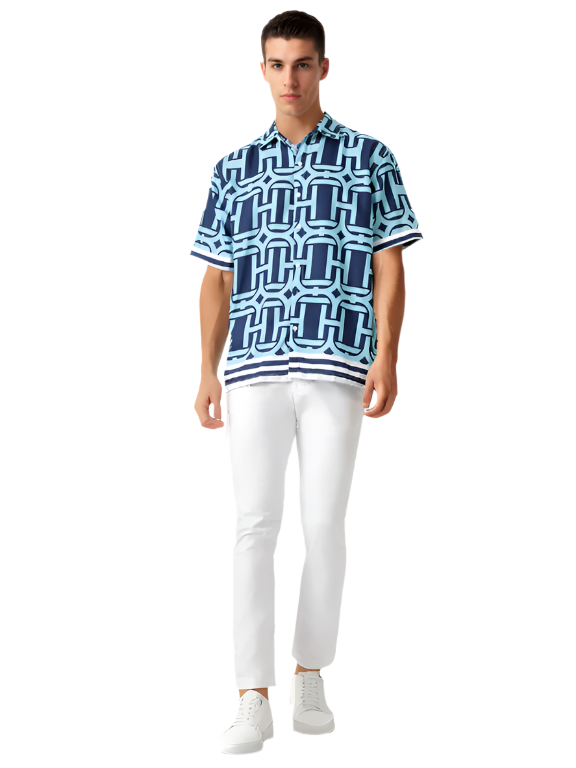 Sage Blue Printed Shirt
