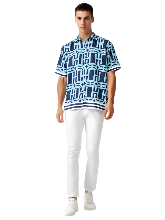 Hemsters Sage Blue Printed Shirt For Men