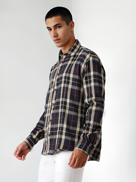 Hemsters Men Navy Blue Full Sleeves Checked Shirt