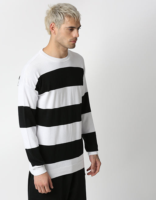 White And Black Off Shoulder Sweatshirt