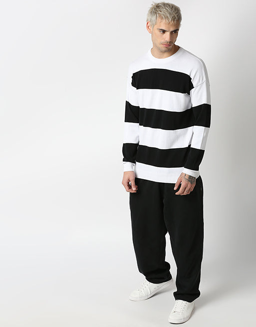 White And Black Off Shoulder Sweatshirt