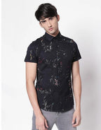Blue Half-SLeeve Floral Printed Shirt