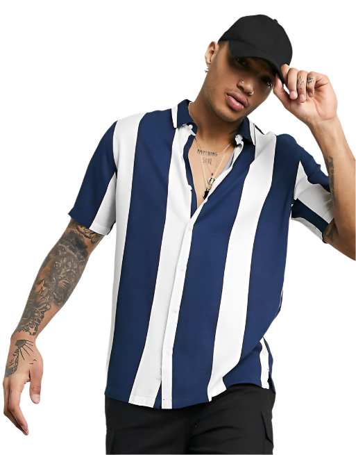 White And Blue Half Sleeve Stripe Shirt