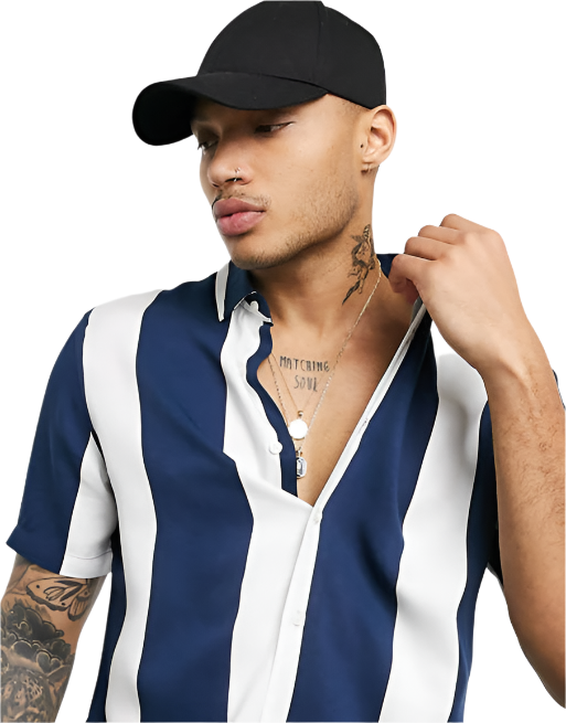 White And Blue Half Sleeve Stripe Shirt