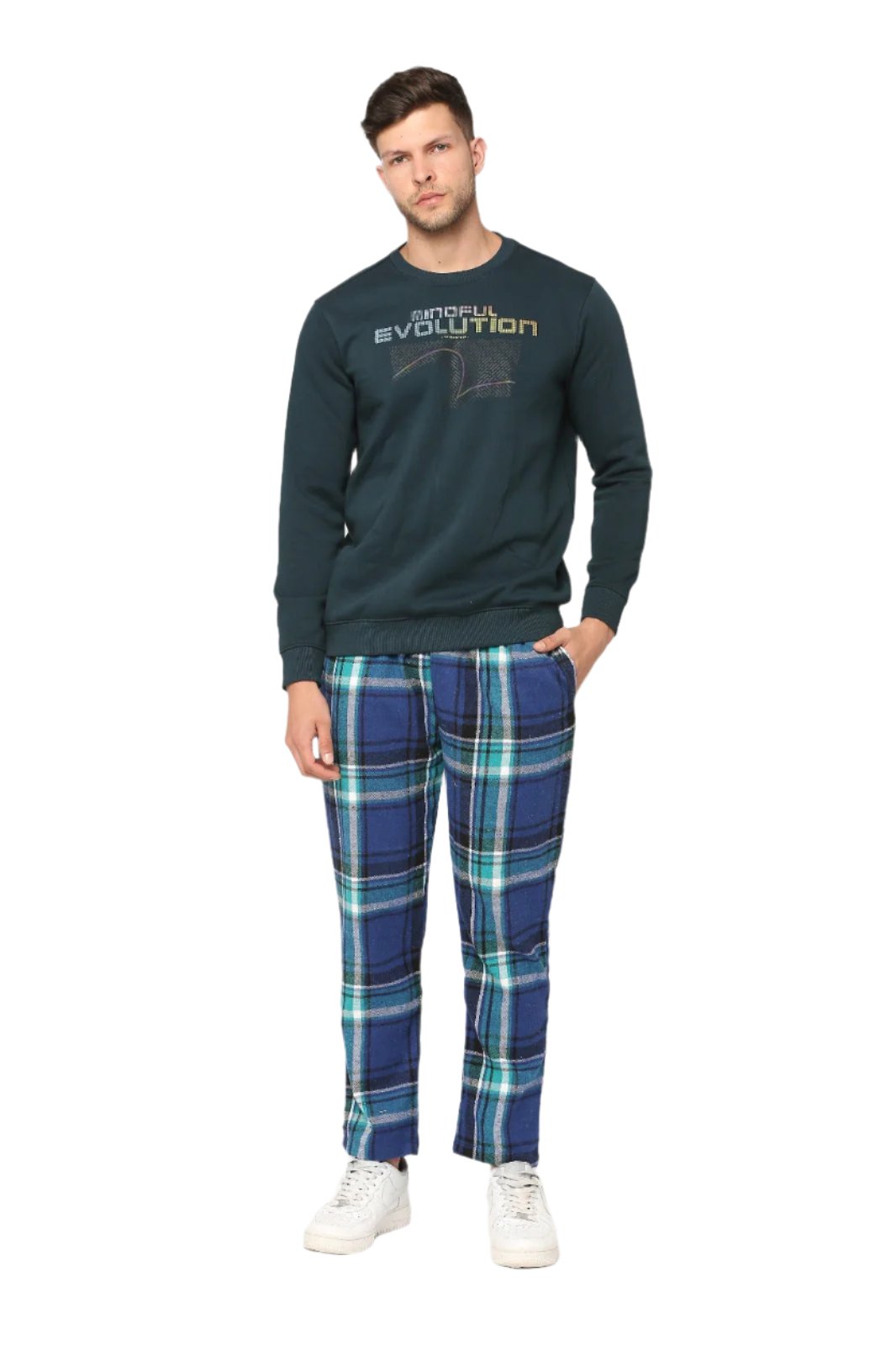 Hemsters Blue & Green Checks Lounge Pants For Mens