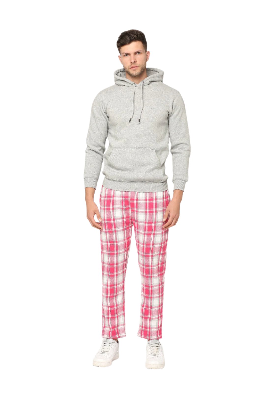 Hemsters White & Coral Checks Lounge Pant For Mens