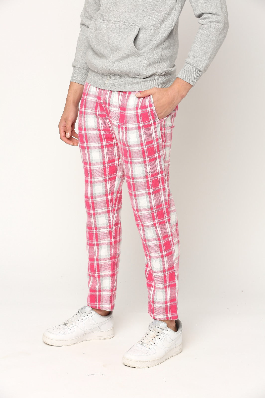 Hemsters White & Coral Checks Lounge Pant For Mens