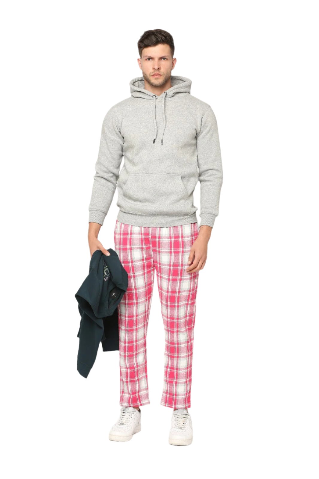 Hemsters White & Coral Checks Lounge Pant For Mens