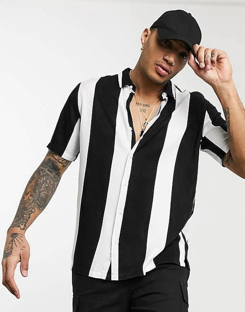 Black and white outlet striped shirt short sleeve