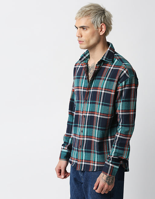 Hemsters Green And Blue Relaxed Fit Shirt