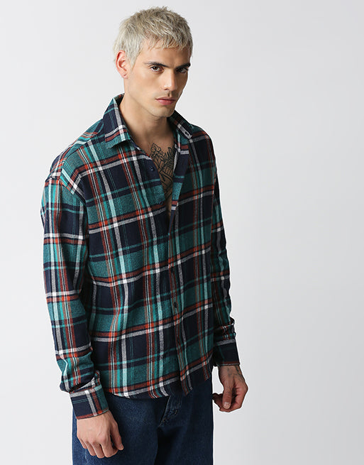 Hemsters Green And Blue Relaxed Fit Shirt