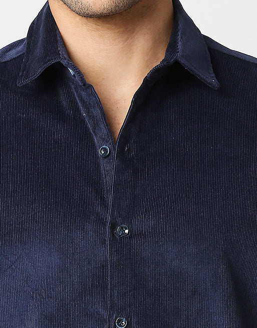 Hemsters Blue Corduroy Half Sleeve Relaxed Shirt