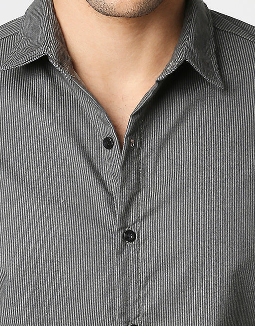 Hemsters Grey Corduroy Half Sleeve Relaxed Shirt