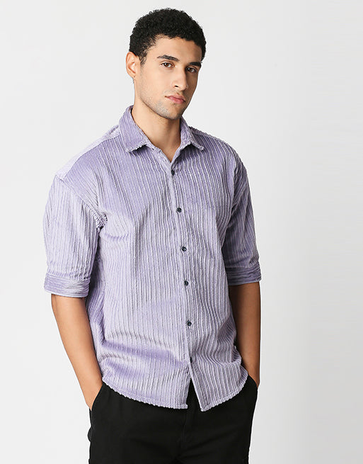 Hemsters Lilac Corduroy Half Sleeve Relaxed Shirt