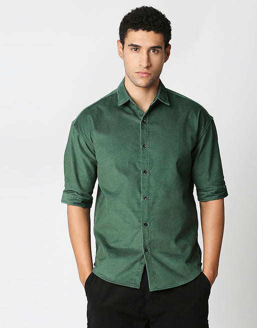 Hemsters Olive Green Half Sleeve Relaxed Shirt