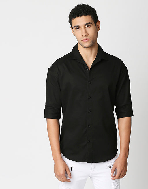 Hemsters Black Half Sleeve Relaxed Fit Shirt For Men