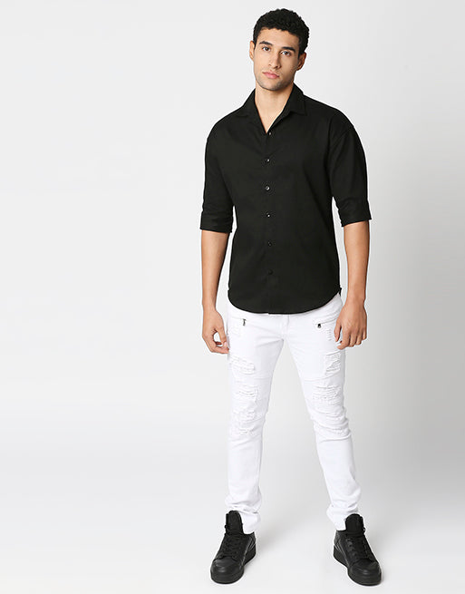 Hemsters Black Half Sleeve Relaxed Fit Shirt For Men