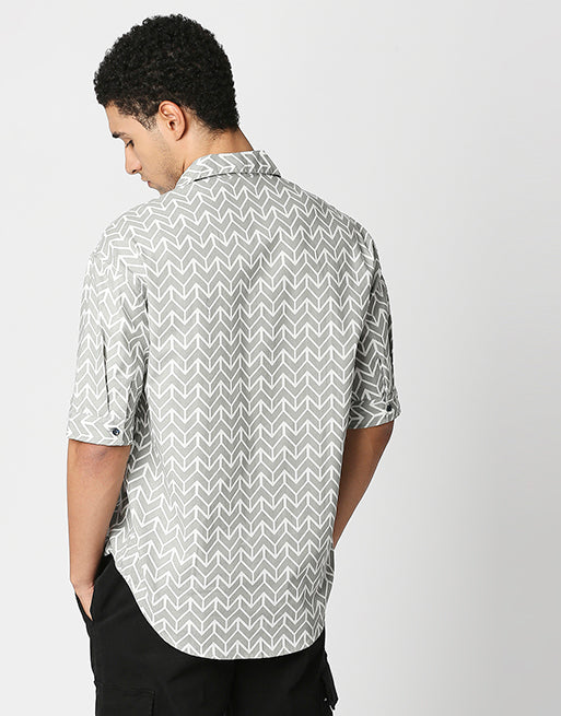 Hemsters Cream Printed Relaxed Fit Shirt