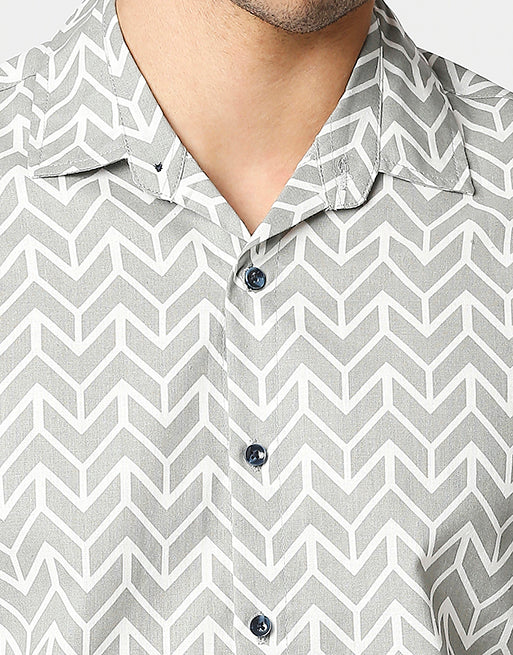Hemsters Cream Printed Relaxed Fit Shirt