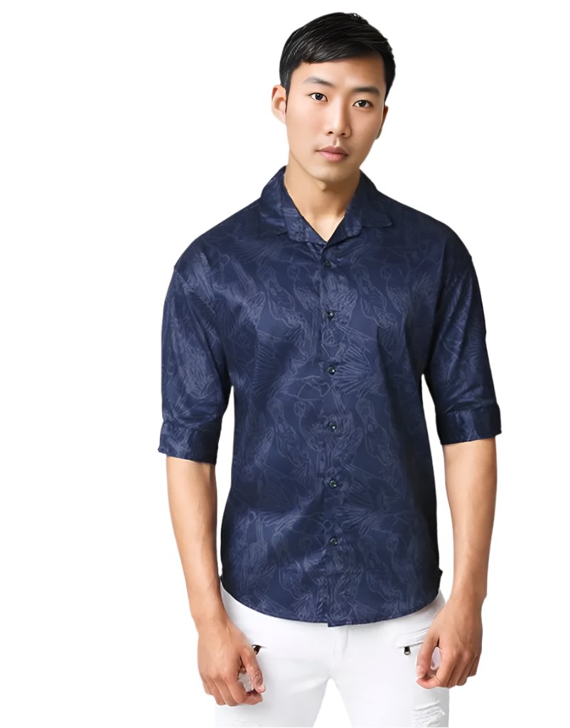 Hemsters Blue Print Half Sleeve Relaxed Shirt