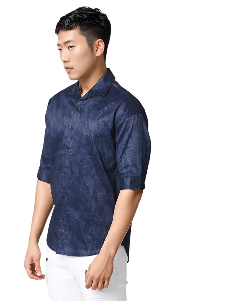 Hemsters Blue Print Half Sleeve Relaxed Shirt