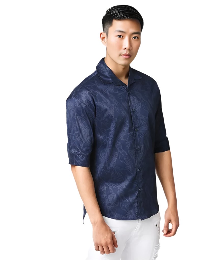 Hemsters Blue Print Half Sleeve Relaxed Shirt