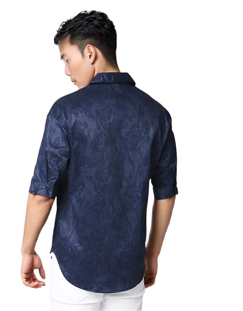 Hemsters Blue Print Half Sleeve Relaxed Shirt