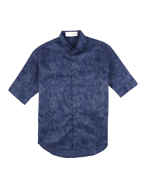 Hemsters Blue Print Half Sleeve Relaxed Shirt