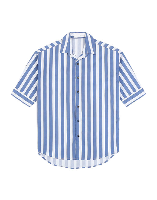 Hemsters Blue And White Half Sleeve Stripe Shirt
