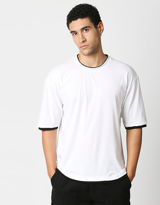 Hemsters White Relaxed Fit Half Sleeve Tshirt