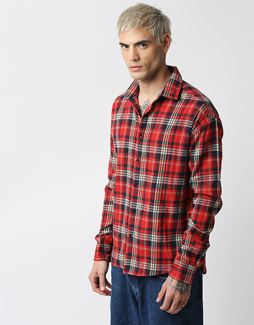Hemsters Orange Relaxed Fit Checkered Shirt