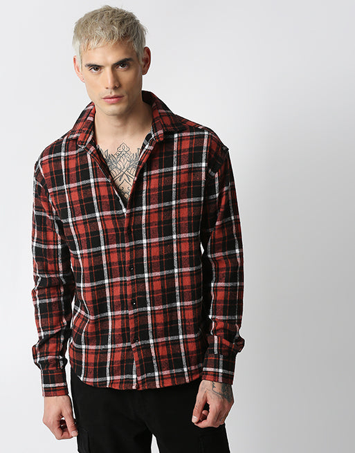 Hemsters Red & Black Relaxed Fit Checkered Shirt