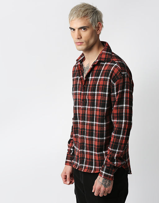 Hemsters Red & Black Relaxed Fit Checkered Shirt