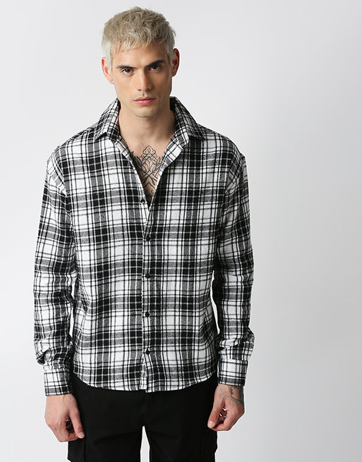 Hemsters Black And White Relaxed Fit Checkered Shirt